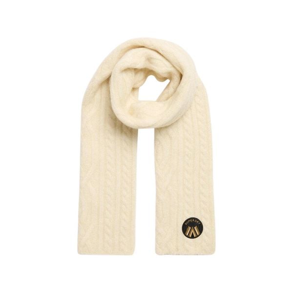 Damski szalik z dzianiny Superdry Cable Luxe. Białe szaliki i kominy damskie Superdry., na zimę, bez wzorów, z dzianiny. Za 247.80 zł.