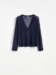 Sweter z lyocellu - granatowy. Niebieskie swetry klasyczne damskie Reserved, l, z lyocellu, bez kołnierzyka. Za 109.99 zł.