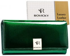 Portfel skórzany Rovicky RH-24A-1-SH zielony. Zielone portfele damskie ROVICKY, bez wzorów, ze skóry. Za 95.99 zł.