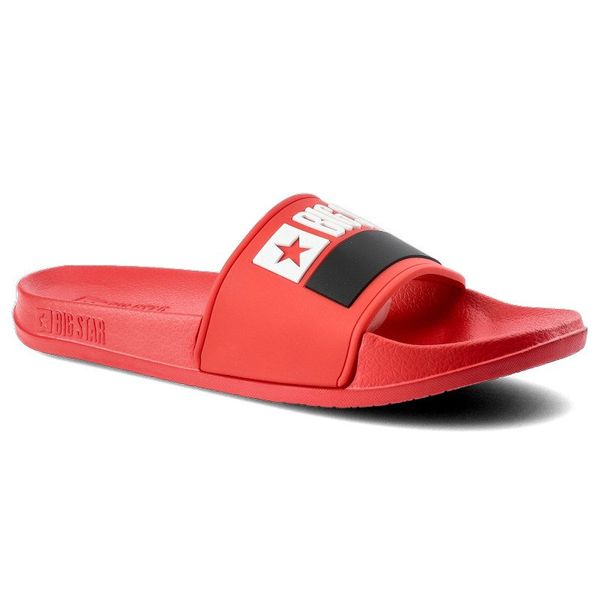 Klapki damskie Big Star, wykonane z materiału syntetycznego z szerokim paskiem na przodzie oraz płaską profilowaną podeszwą, czerwone, GG274A048. Czerwone bikini damskie Big Star, bez wzorów. Za 42.99 zł.