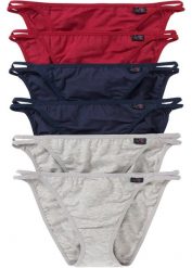 Figi tanga (6 par). Szare figi damskie bonprix, z aplikacjami. Za 59.99 zł.