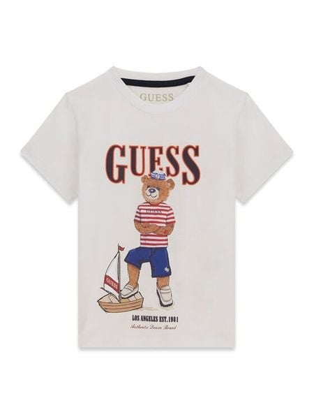 Guess T-Shirt N6GI04 K8HM4 Biały Regular Fit. Białe t-shirty chłopięce Guess, z aplikacjami, z bawełny, bez ramiączek. Za 99.99 zł.