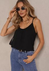 Czarny Basicowy Top z Bawełną Thireldi. Czarne topy damskie Renee, l, bez wzorów, z bawełny, bez kołnierzyka. Za 29.99 zł.