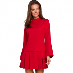 Elegancka sukienka mini z kontrafałdami ecru. Sukienki damskie Sukienki.shop, l, bez wzorów, eleganckie, bez kołnierzyka, bez ramiączek, mini, rozkloszowane. Za 279.00 zł.