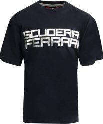 Koszulka dziecięca Ferrari Jr SF srebrno-niebieska. Czarne bluzki sportowe damskie Ferrari, z bawełny, bez kołnierzyka, bez ramiączek. Za 75.36 zł.