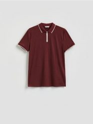 Koszulka polo slim - bordowy. Czerwone koszulki polo męskie Reserved, l, bez wzorów, z dzianiny, bez ramiączek. Za 89.99 zł.