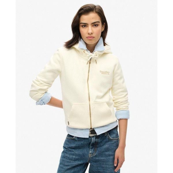 Bluza z kapturem z logo Essential. Białe bluzy sportowe damskie Superdry., z bawełny. W wyprzedaży za 322.70 zł.