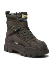 Buffalo Botki Aspha Com1 Laceup Mi BN1622160 Khaki. Brązowe botki damskie Buffalo, ze skóry, bez obcasa, na płaskiej podeszwie, bez zapięcia. Za 559.99 zł.