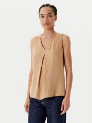 United Colors Of Benetton Bluzka 5BMLDQ06W Beżowy Regular Fit. Brązowe bluzki damskie United Colors Of Benetton, s, bez wzorów, ze lnu, bez ramiączek. Za 139.99 zł.