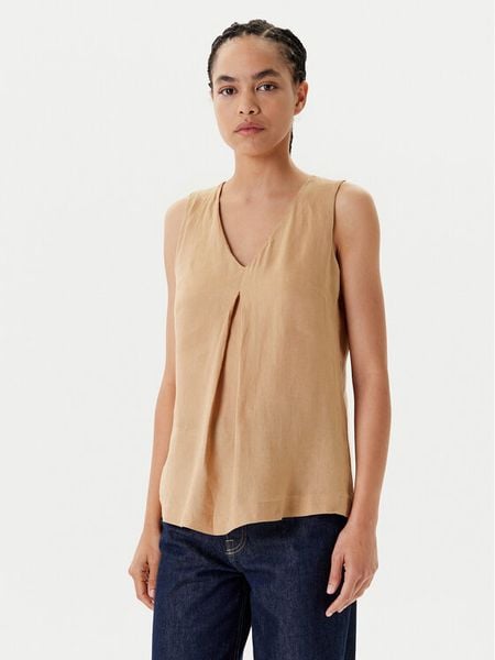 United Colors Of Benetton Bluzka 5BMLDQ06W Beżowy Regular Fit. Brązowe bluzki damskie United Colors Of Benetton, s, bez wzorów, ze lnu, bez ramiączek. Za 139.99 zł.