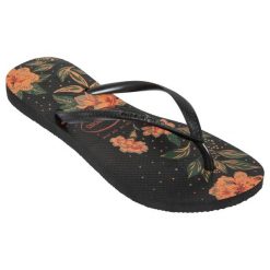 Japonki damskie Havaianas Slim Floral. Czarne klapki damskie Havaianas, bez wzorów, z kauczuku, bez obcasa. W wyprzedaży za 69.99 zł.