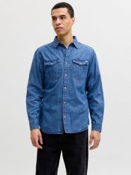 Jack & Jones Koszula dżinsowa - Regular fit - w kolorze niebieskim rozmiar: S. Niebieskie koszule męskie Jack & Jones, s, bez wzorów, z bawełny, bez kołnierzyka, bez ramiączek. Za 144.95 zł.