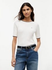 Tommy Hilfiger koszulka z dzianiny Kobiety Bawełna (100%) biały, M. Białe bluzki sportowe damskie Tommy Hilfiger, m, z bawełny, bez kołnierzyka, bez ramiączek. Za 489.95 zł.