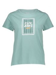 Pepe Jeans Koszulka w kolorze turkusowym rozmiar: M. Niebieskie bluzki damskie Pepe Jeans, m, bez wzorów, z bawełny, bez kołnierzyka. Za 104.89 zł.