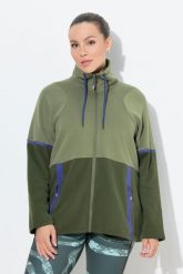 Damskie Bluza dresowa dwukolorowa stójka kieszenie z zamkiem błyskawicznym. Zielone bluzy sportowe damskie Ulla Popken, m, bez wzorów, z bawełny, bez ramiączek, bez kaptura. Za 279.99 zł.