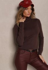 Brązowy Casualowy Golf z Wiskozą i Modalem Lannetora. Brązowe golfy damskie Renee, z aplikacjami, z jeansu, bez ramiączek. Za 44.99 zł.