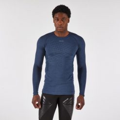 Koszulka do biegania z długim rękawem męska Kiprun Run 900 Merino. Niebieskie t-shirty sportowe męskie KIPRUN, m, z elastanu, bez ramiączek, do biegania. Za 349.99 zł.