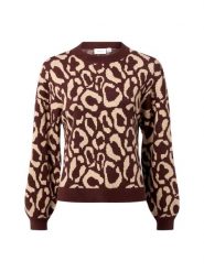 Vila Sweter damski z dzianiny - VITip Kobiety brązowy|beżowy wzorzysty, M. Brązowe swetry klasyczne damskie Vila, m, z dzianiny, bez kołnierzyka. Za 199.95 zł.