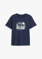 T-shirt z czystej bawełny organicznej. Niebieskie t-shirty męskie bonprix, m, bez wzorów, z bawełny, bez kołnierzyka. Za 52.99 zł.
