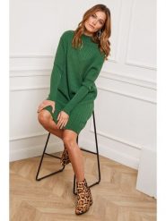 So Cachemire Sukienka dzianinowa "Doumbia" w kolorze zielonym rozmiar: S. Zielone sukienki damskie So Cachemire, na co dzień, s, bez wzorów, z dzianiny, bez kołnierzyka, bez ramiączek, midi, proste. Za 172.49 zł.