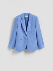 Lniana marynarka - niebieski. Niebieskie marynarki i żakiety damskie Reserved, l, bez wzorów, z tkaniny. Za 259.99 zł.