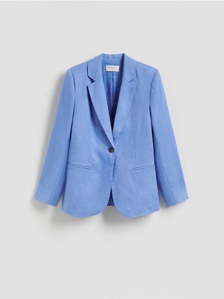 Lniana marynarka - niebieski. Niebieskie marynarki i żakiety damskie Reserved, l, bez wzorów, z tkaniny. Za 259.99 zł.