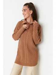 Trendyol Sweter w kolorze karmelowym rozmiar: XL. Brązowe golfy damskie Trendyol, xl, bez wzorów, bez ramiączek. Za 78.99 zł.