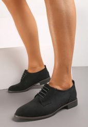 Czarne Sznurowane Półbuty na Płaskim Obcasie Tarlimi. Czarne półbuty damskie Renee, bez wzorów, retro, bez obcasa, na płaskiej podeszwie. Za 69.99 zł.