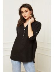 Fleur de Lin Lniana bluzka "Bjorg" w kolorze czarnym rozmiar: XL. Czarne bluzki damskie Fleur de Lin, xl, bez wzorów, ze lnu, bez kołnierzyka, bez ramiączek. Za 171.68 zł.