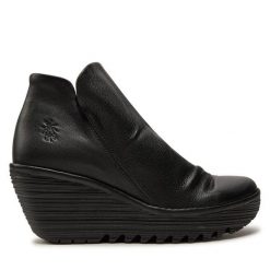 Botki Fly London. Czarne botki damskie Fly London, bez obcasa, na koturnie, bez zapięcia. Za 579.99 zł.