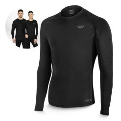 Koszulka termiczna czarna z długim rękawem 4FIZJO unisex. Czarne bluzki sportowe damskie 4FIZJO, na jesień, l, z elastanu, bez ramiączek, do biegania. Za 54.99 zł.