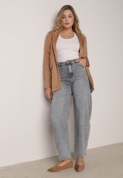 Jasnoniebieskie Bawełniane Jeansy o Kroju Barrel Leg z Wysokim Stanem Vimariele. Niebieskie jeansy damskie Born2be, z podwyższonym stanem. Za 139.99 zł.