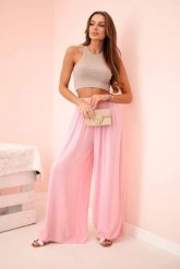 Spodnie damskie szerokie z gumką w pasie jasno różowe. Czerwone spodnie materiałowe damskie Kesi Włoski, bez wzorów, z wiskozy, eleganckie, plus size. Za 138.02 zł.