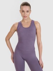 4F Top treningowy slim bezszwowy damski 4F x Anna Lewandowska - fioletowy L/XL. Fioletowe topy damskie 4f, l, bez wzorów, z dzianiny, bez ramiączek. Za 99.99 zł.