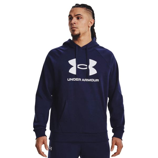 Bluza fitness męska UNDER ARMOUR Rival Fleece Logo Hoodie z kapturem. Niebieskie bluzy sportowe męskie Under Armour, bez wzorów, sportowe, bez kołnierzyka, bez ramiączek. Za 158.99 zł.