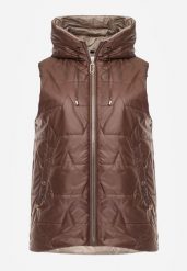 Brązowa Kamizelka z Nieodpinanym Kapturem i Geometrycznym Pikowaniem Kalousa. Brązowe kamizelki damskie Born2be, l, z dresówki. Za 139.99 zł.