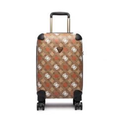 Walizka kabinowa Guess. Brązowe walizki Guess, z aplikacjami. Za 829.99 zł.