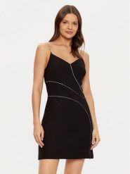 Guess Sukienka koktajlowa W5RK52 KCML0 Czarny Slim Fit. Czarne sukienki damskie Guess, z aplikacjami, z syntetyku, wizytowe, bez kołnierzyka, bez ramiączek. Za 499.99 zł.