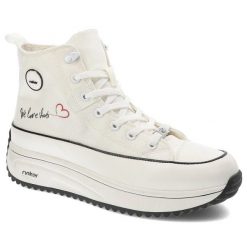Białe Sneakersy Rieker Sportowe Obuwie Damskie. Białe buty sportowe na co dzień damskie Rieker, bez wzorów, z materiału, trekkingowe. Za 299.00 zł.