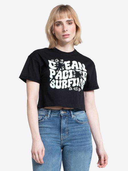 T-shirt Cropped Ocean Pacific. Czarne t-shirty damskie OCEAN PACIFIC, xs, bez wzorów, z bawełny, bez kołnierzyka. Za 135.63 zł.