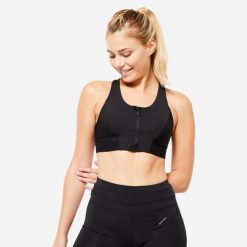 Stanik sportowy Domyos. Niebieskie biustonosze sportowe damskie DOMYOS, bez wzorów, z elastanu. Za 99.99 zł.