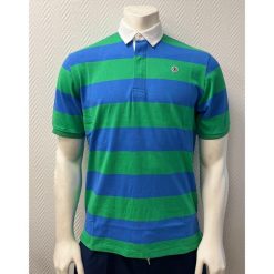 Koszulka polo w paski Serge Blanco. Niebieskie koszulki polo męskie SERGE BLANCO, m, bez wzorów, bez ramiączek. W wyprzedaży za 299.00 zł.