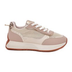 Buty Sportowe Damskie Z Siateczką Na Platformie Beżowe beżowy. Brązowe buty sportowe na co dzień damskie bez wzorów. Za 170.48 zł.
