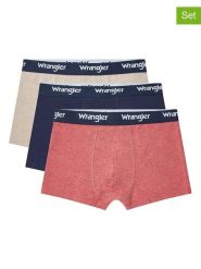 Wrangler Bokserki (3 pary) "Boone" w kolorze granatowym, beżowym i koralowym rozmiar: L. Brązowe bokserki męskie Wrangler, bez wzorów. Za 70.24 zł.