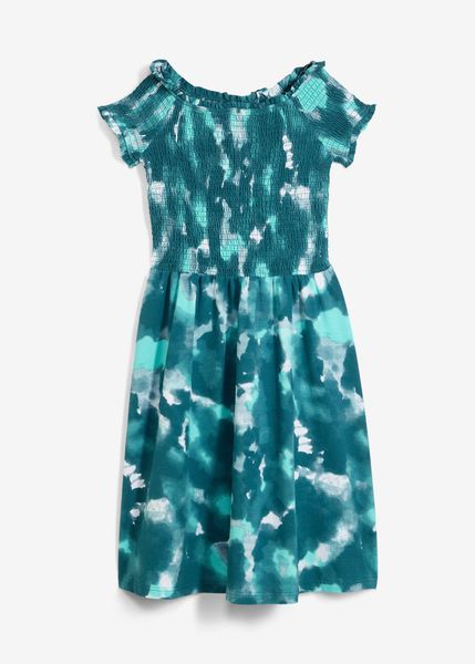 Sukienka z dżerseju z elastycznego materiału z bawełną organiczną. Fioletowe sukienki dziewczęce bonprix, na lato, bez wzorów, z bawełny, bez ramiączek. Za 74.99 zł.