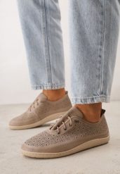 Beżowe Skórzane Tenisówki z Ażurową Cholewką Nesseli. Brązowe trampki i tenisówki damskie Born2be, w ażurowe wzory, z jeansu. Za 209.99 zł.