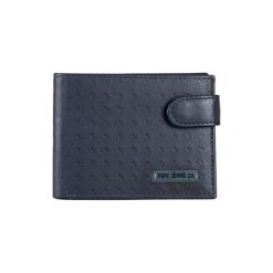 Skórzany portfel w kolorze ciemnoniebieskim - (S)11 x (W)8,5 x (G)1 cm. Niebieskie portfele męskie Pepe Jeans Accessories, bez wzorów, z materiału. W wyprzedaży za 99.95 zł.