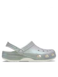 Crocs Klapki Classic Iridescent Glitter Clog 211005 Srebrny. Szare klapki damskie Crocs, bez wzorów, z tworzywa sztucznego, bez obcasa. Za 269.99 zł.