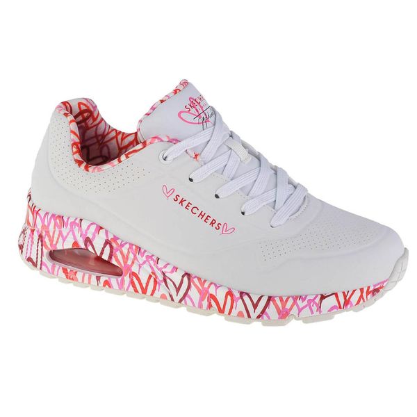 Buty sportowe damskie Skechers Uno Loving Love. Białe buty sportowe na co dzień damskie Skechers, bez wzorów, z materiału, trekkingowe. Za 349.00 zł.