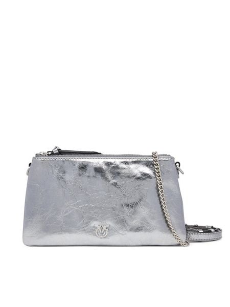 PINKO Torebka Double Mini Al 25-26 PLTT 105359 A2OT Srebrny. Szare torebki klasyczne damskie Pinko, bez wzorów, ze skóry, bez dodatków. Za 708.99 zł.